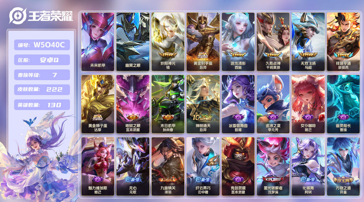 王者荣耀账号安卓QQ【】安卓手Q307区222皮0典藏10传说0无双2星传说7按键2签名 V7 钱包无法注销，不影响游戏