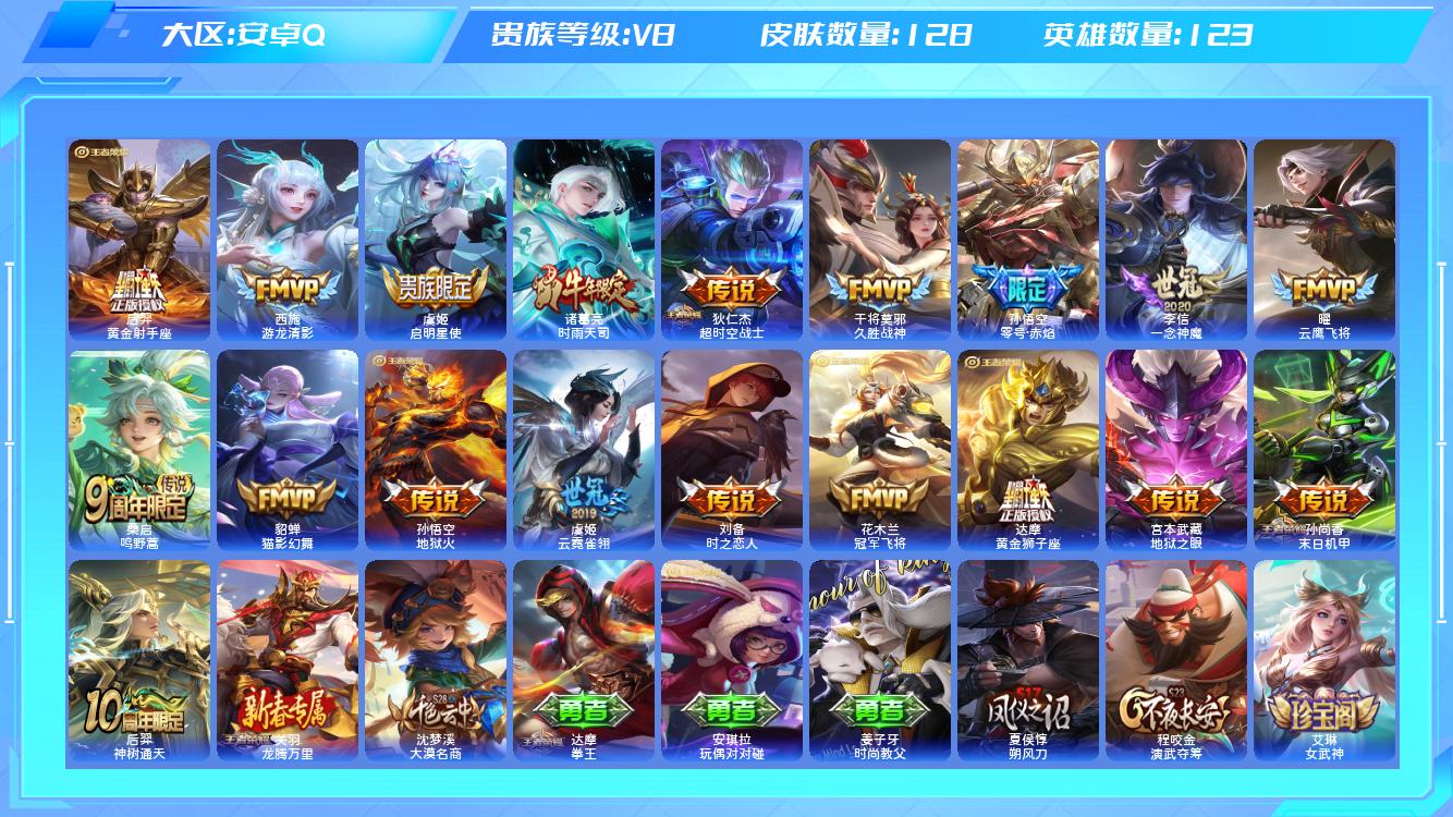 王者荣耀账号安卓QQ【N】安卓手Q111区128皮0典藏19传说0无双 营地ID418503674(可二次)V8最强王者