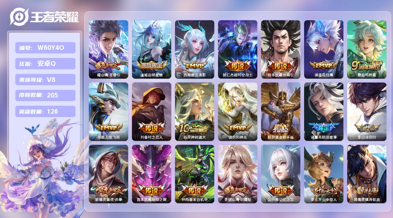 王者荣耀账号安卓QQ【B】安卓手Q430区205皮0典藏19传说0无双 营地ID1792682459(不可二次)V8最强