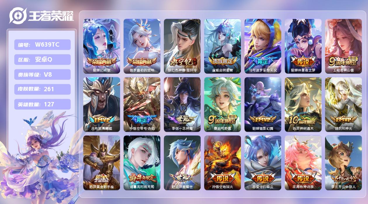 王者荣耀账号安卓QQ【N】安卓手Q530区261皮2典藏18传说0无双 营地ID1857913414(不可二次)V8非凡